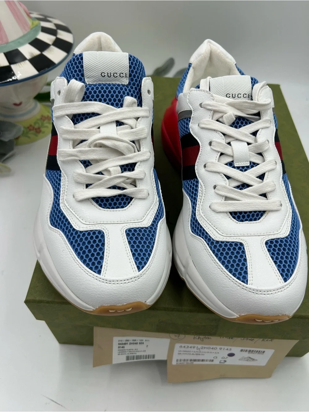 Men's Gucci RYTHON red/white/blue sneakers size 7 fits eight US made in Italy